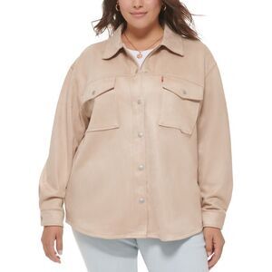 Trendy Plus Size Faux-Suede Shacket Sand 3X